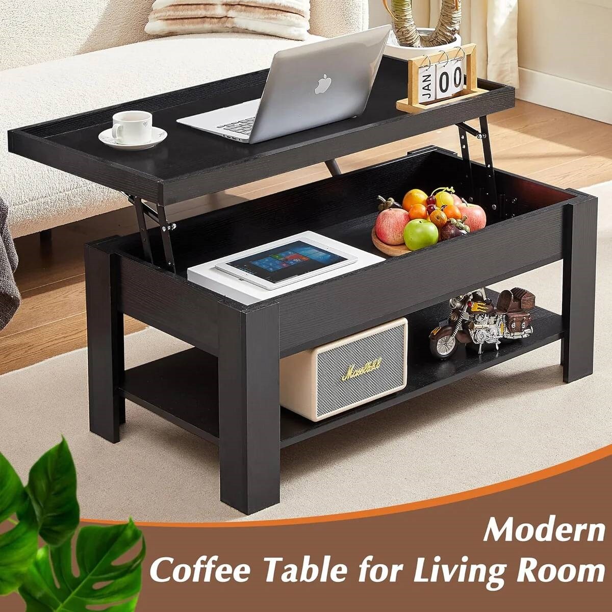 Modern Adjustable Lift Top Coffee Table with Hidden Storage Shelf for Living Room and Office