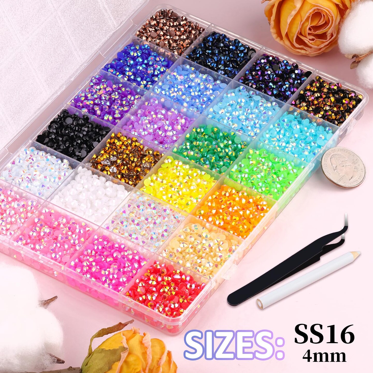12600Pcs 4mm Jelly Resin Rhinestones with Glue - Multicolored
