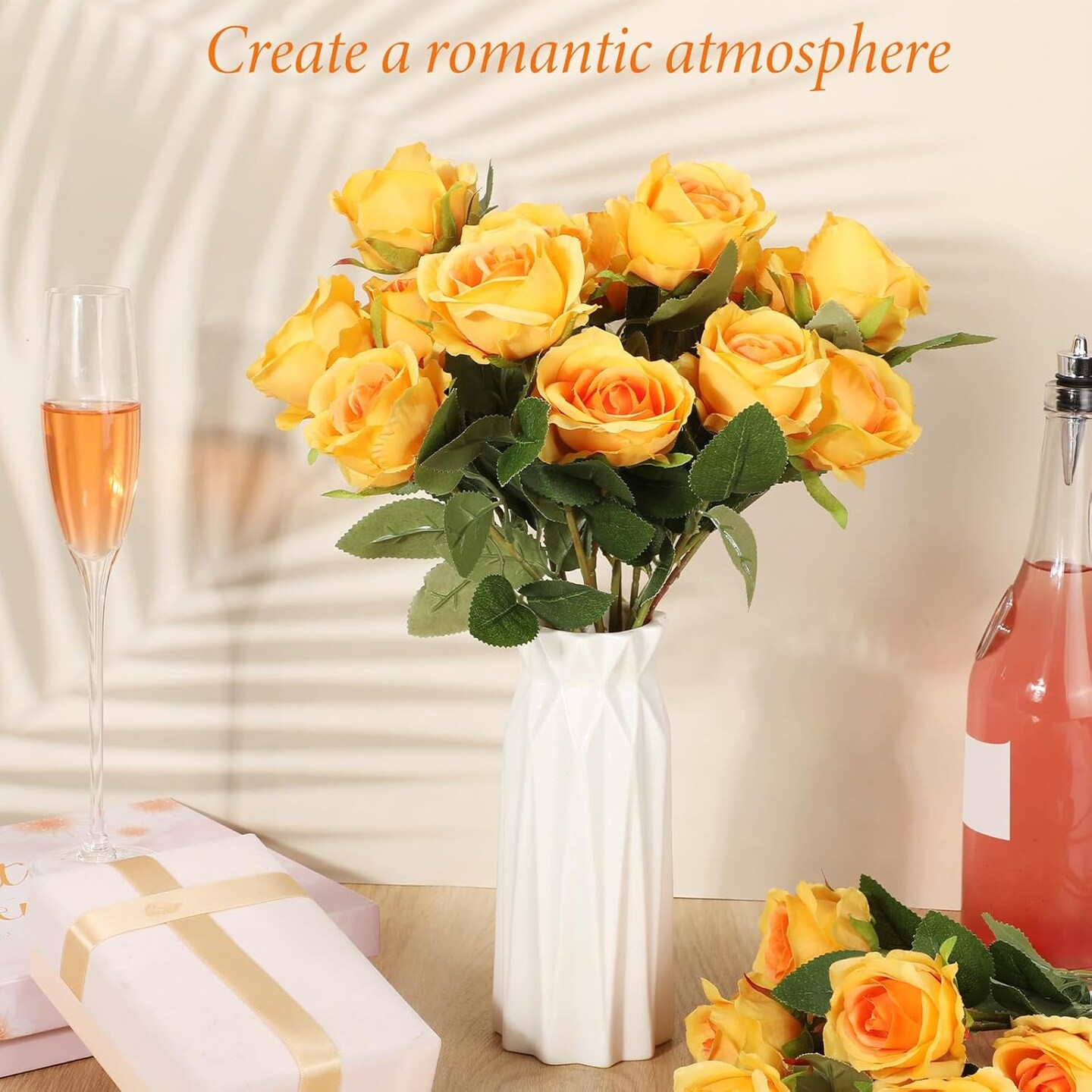 20 Pcs Artificial Rose Flowers with Long Stem,Real Touch Silk Realistic Plastic Bouquet Roses Bulk for Home Decor Bridal Wedding