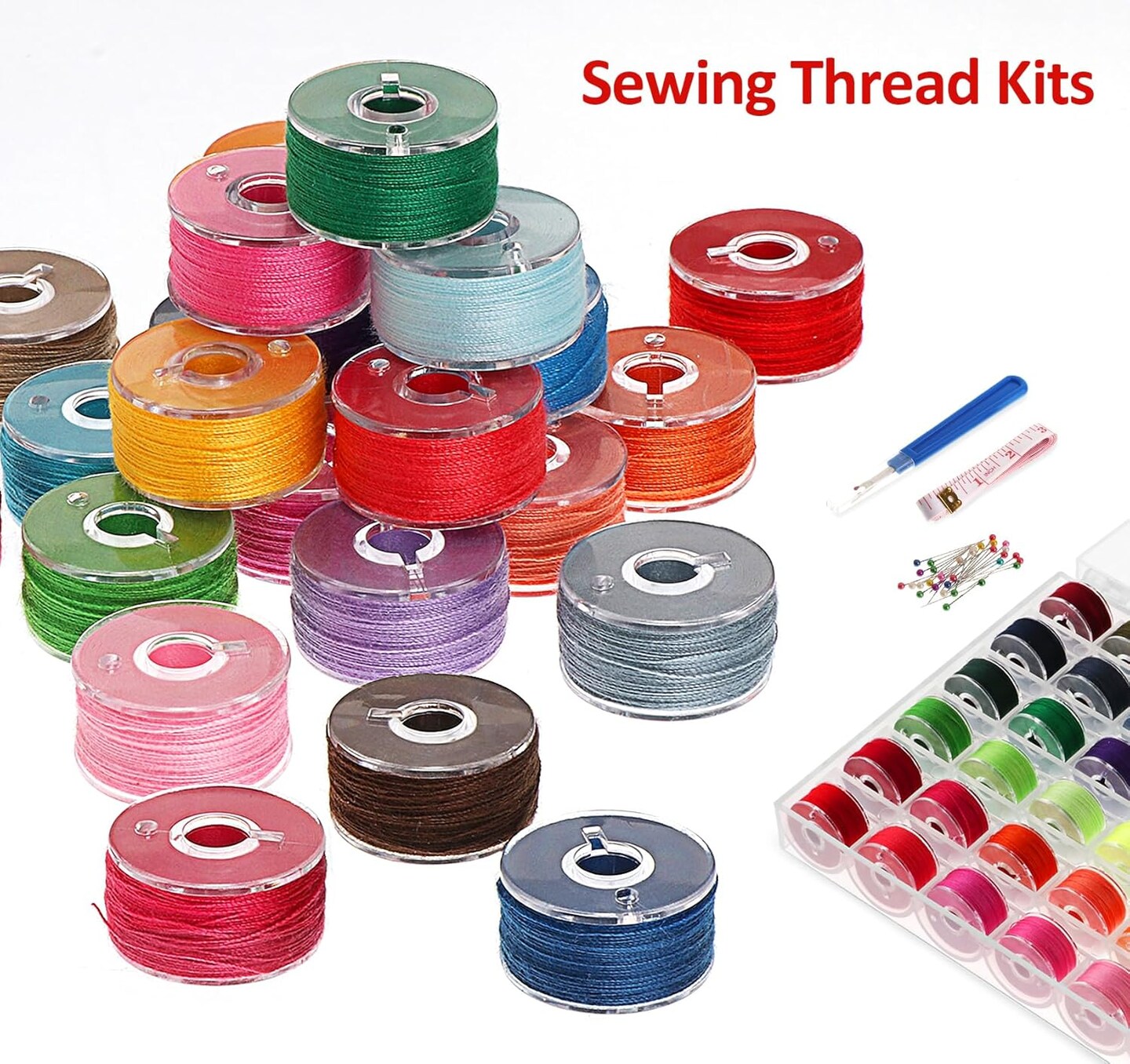 36pcs Sewing Machine Bobbin Thread with Case and Measuring Tape