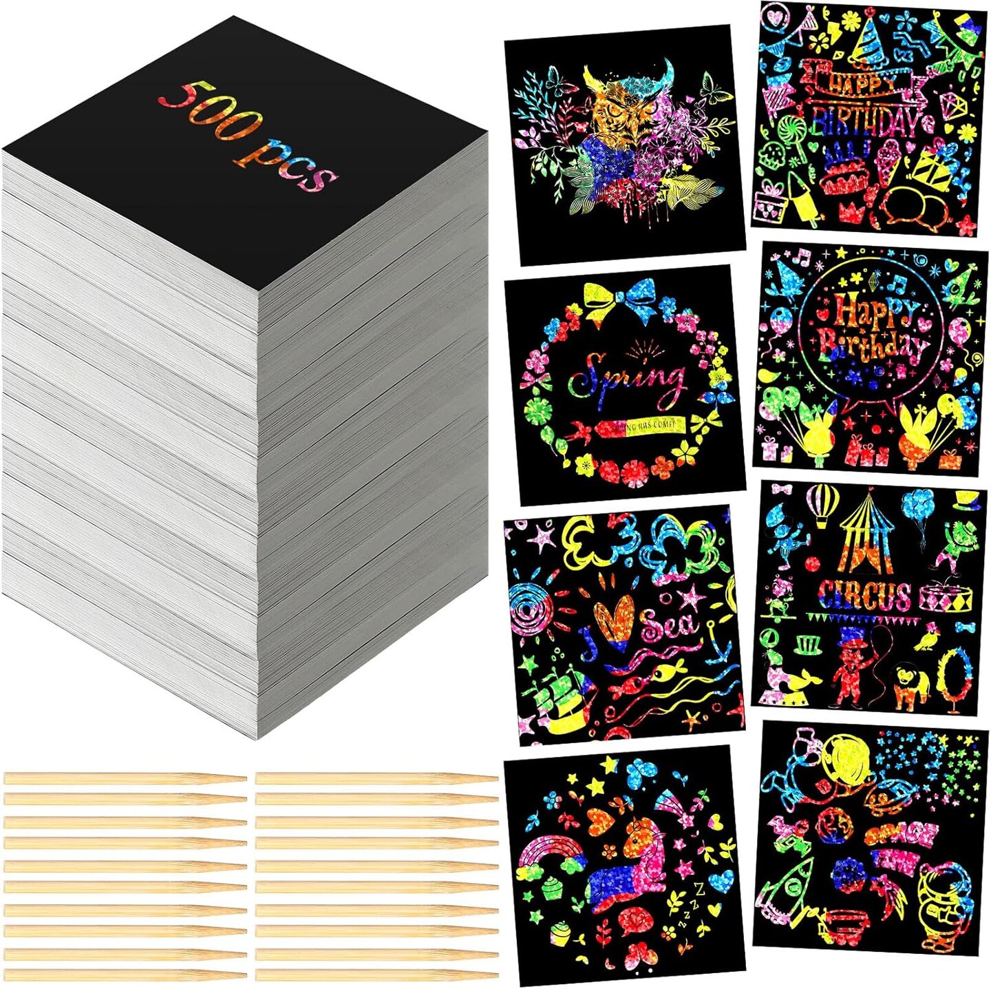500-Piece Rainbow Scratch Note Cards with 20 Bamboo Styluses – Mini DIY ...