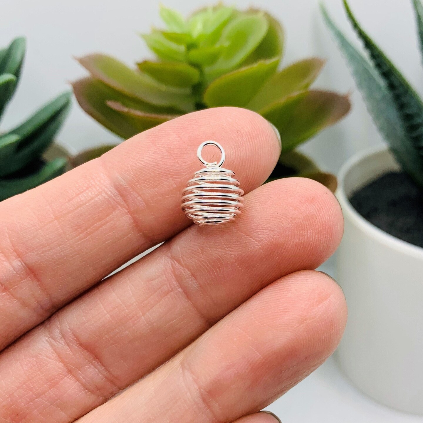 Silver Spiral Lantern Bead Cages, 8x9mm