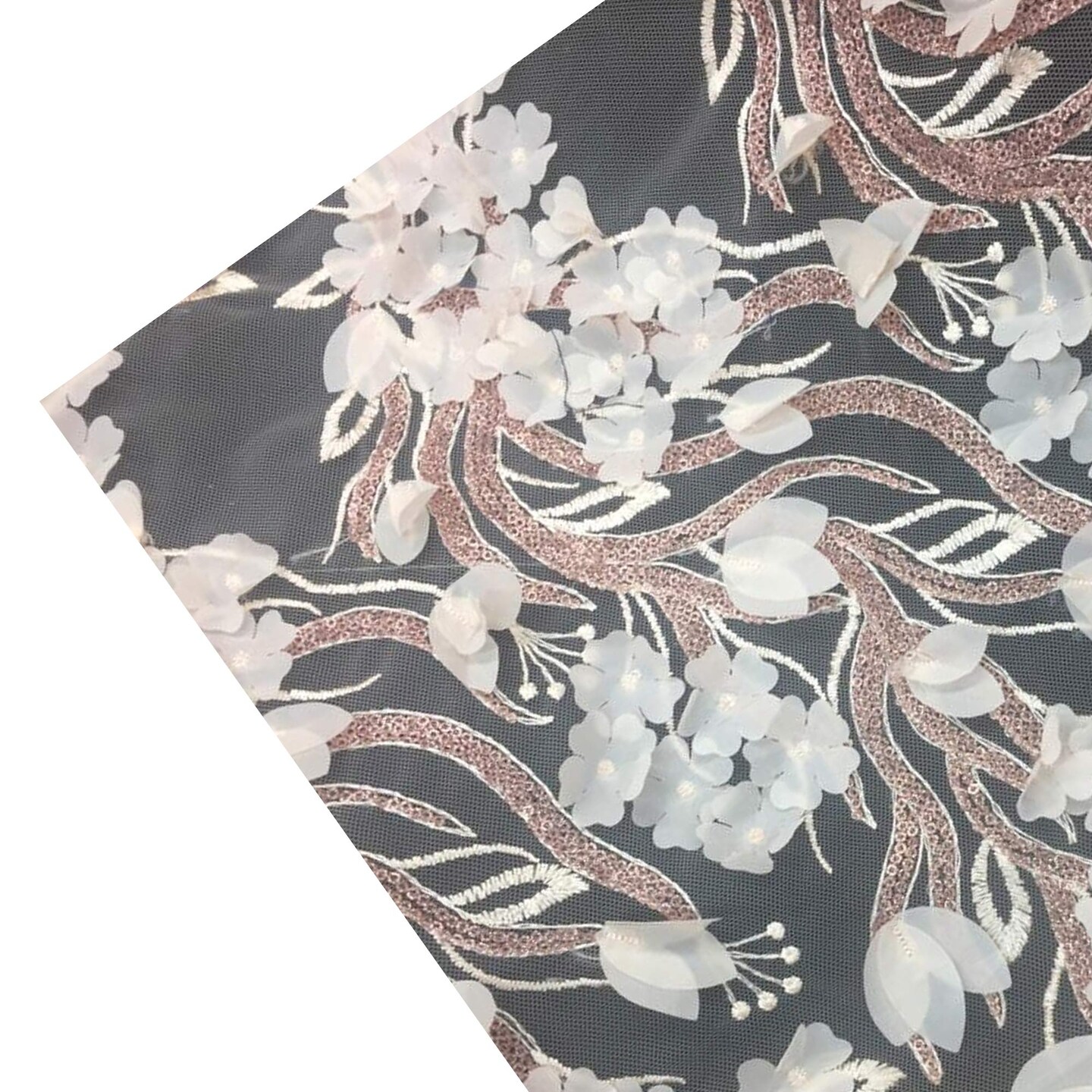 1 Yard 3D Design Black Austin Feather Lace Fabric 60 Inches Wide