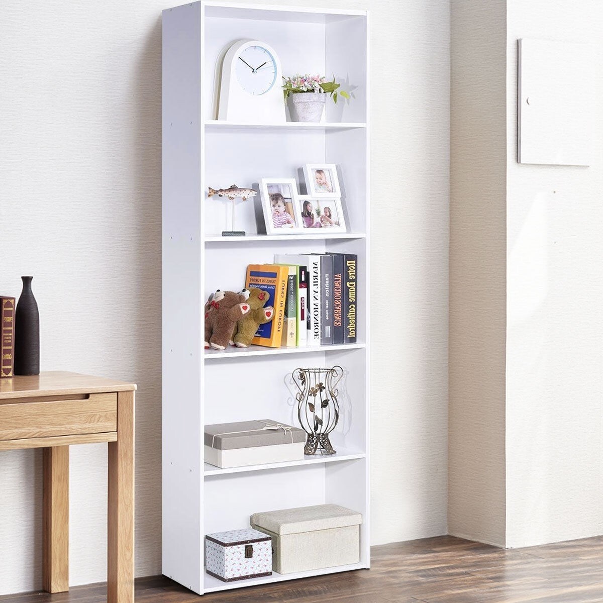 Modern Space-Saving 5-Tier Bookcase with Large Storage Shelf and Stable Base for Decorative Item