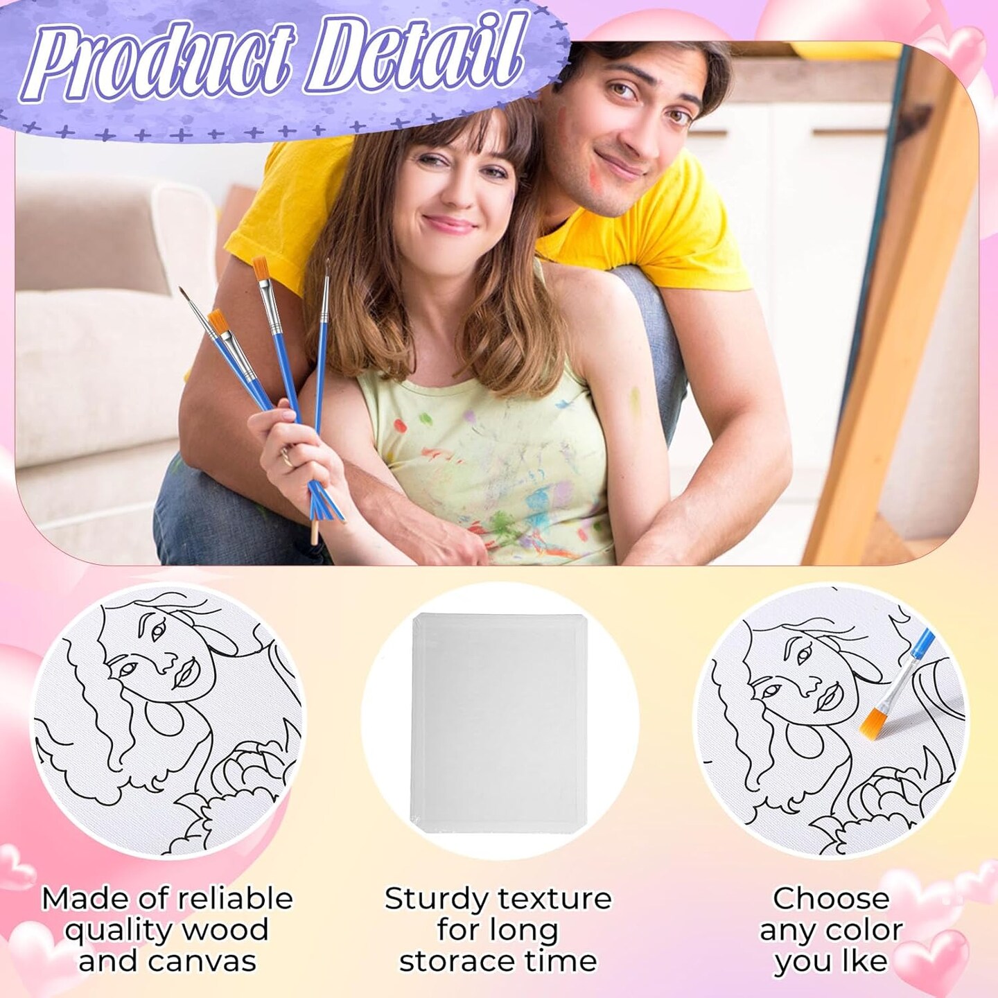 20-Pack Pre Drawn Canvas Painting Kit – Couples Themed Pre Printed Canvases with 12-Color Paints, Brushes, Palettes & Aprons – Sip & Paint Party Supplies, DIY Virtual Parties, Birthday & Date Night Gifts (Couple)
