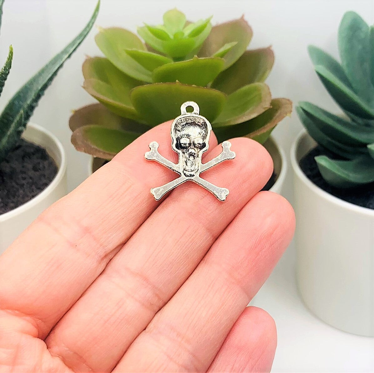 Skull and Cross Bones Silver Pirate Charms, 21x24mm