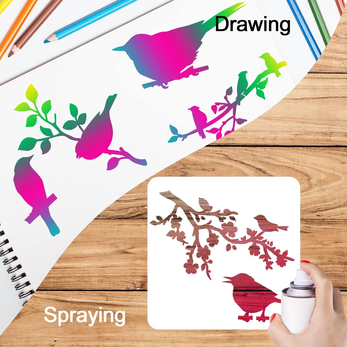 20 Pieces Bird Stencils for Painting Reusable Animal plante Spring Stencil