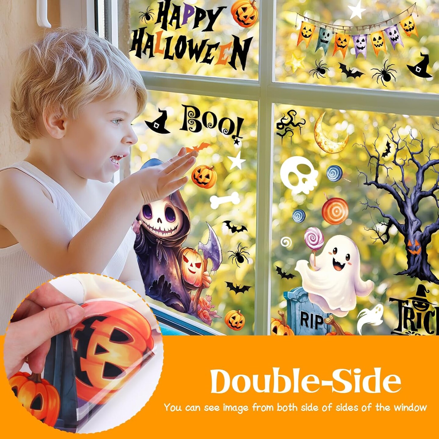 8 Sheets Cute Window Stickers Double-Sided,Halloween Window Clings