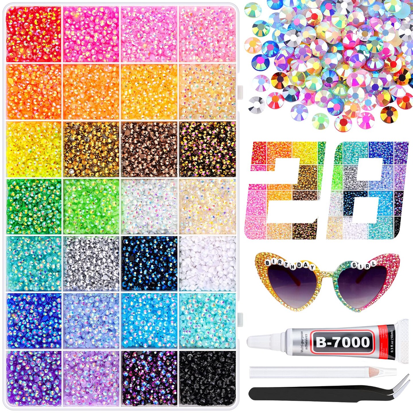 26000Pcs 3mm Flatback Resin Rhinestones with B7000 Jewelry Glue - Jelly Multicolored