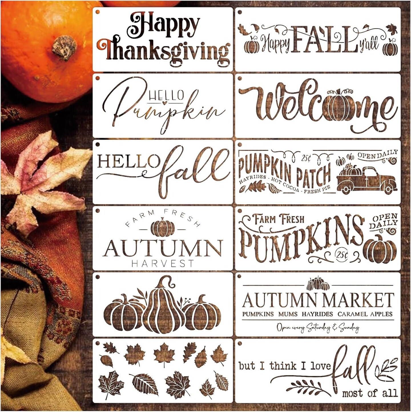 (12 Fall) - Fall Stencils for Painting on Wood Hello Pumpkin