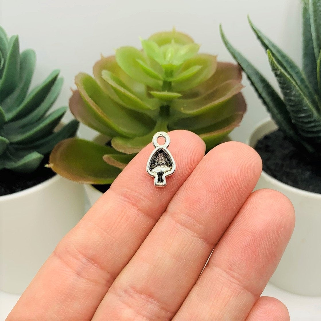 Small Silver Mushroom Charm, 3x8mm