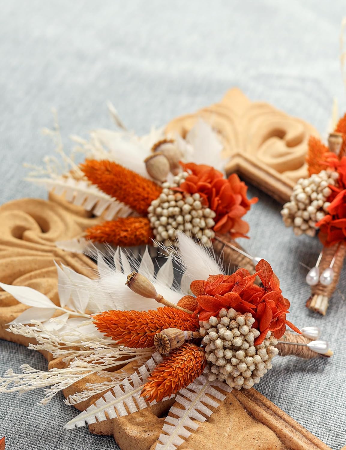 Dried Flower Boutonniere 6-Piece Set for Men&#x27;s Boho Wedding Boutonniere