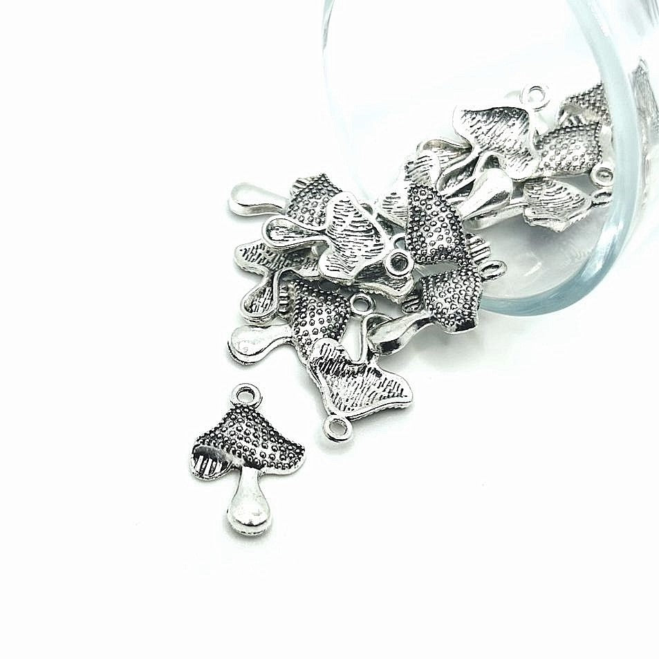 Silver Toadstool Mushroom Charms, 20x14mm
