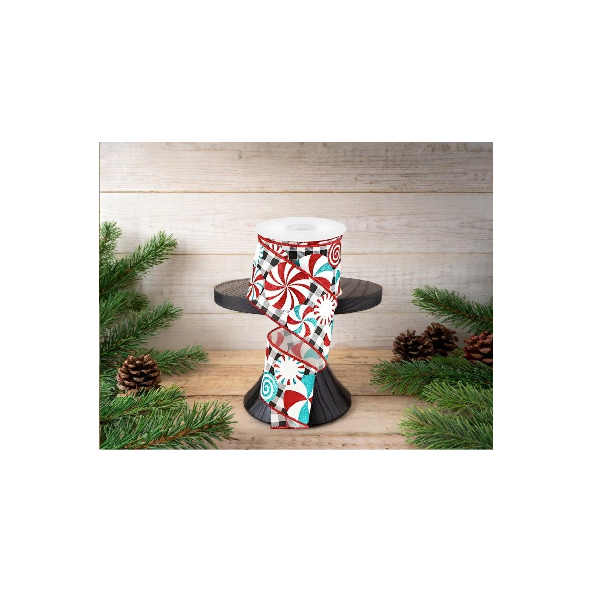 2.5&#x22; Peppermint Gingham Royal Ribbon: Black/White (10 Yards)