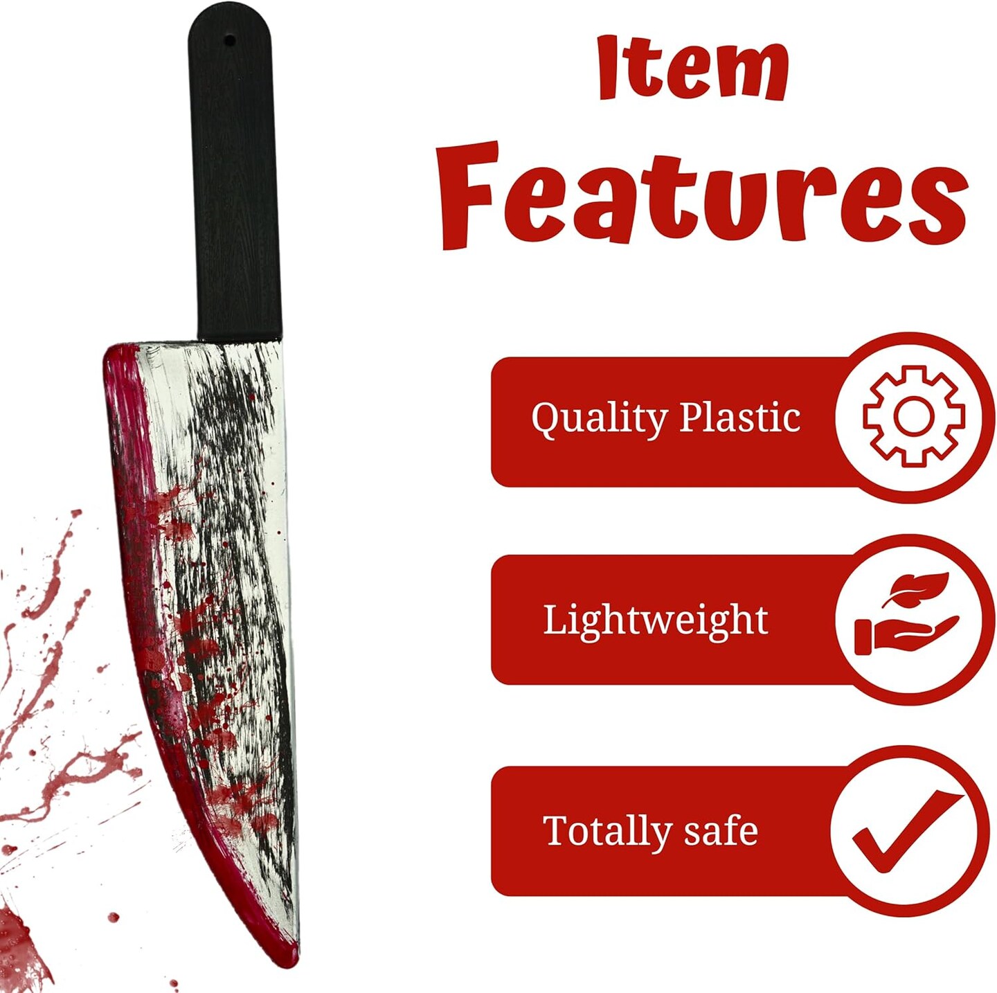 4E’s Novelty Large 16.5" Fake Knife with Bloody Effect – Plastic Halloween Prop Knife for Scary Clown, Michael Myers, Chucky, Zombie Costumes – Safe for Kids & Adults, Realistic Look, Lightweight Toy