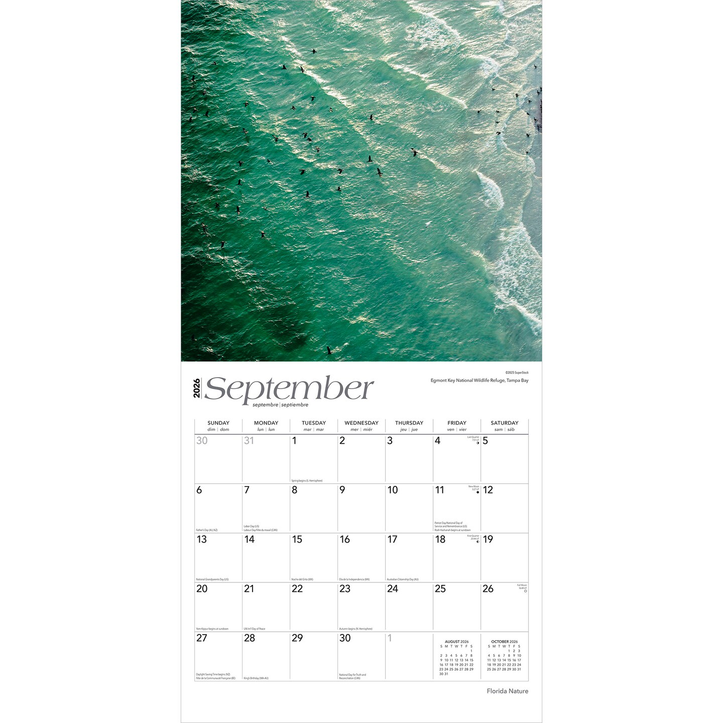 Florida Nature | 2026 12 x 24 Inch (Hanging) Monthly Square Wall Calendar | Plastic-Free