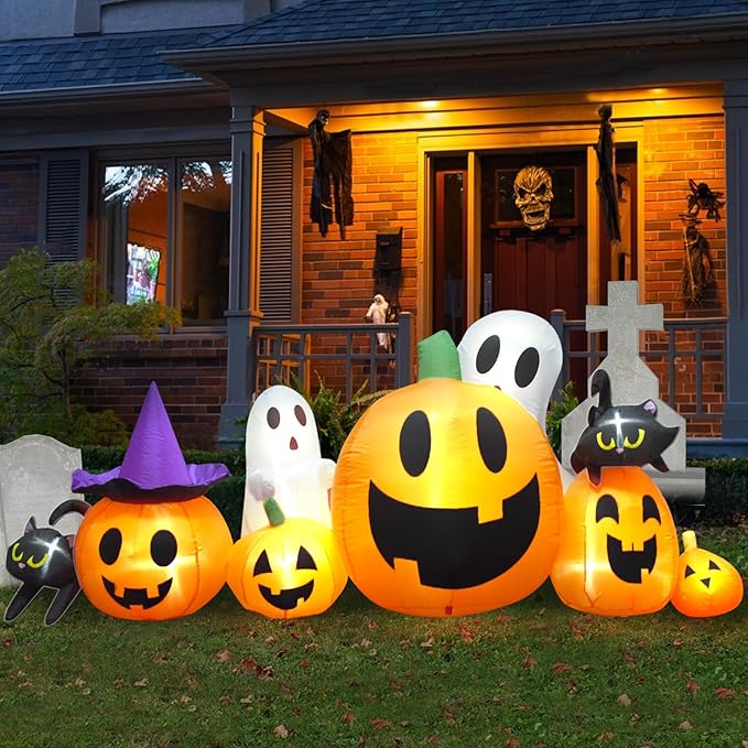 Halloween Inflatables Pumpkin Decorations Outdoor, Blow Up Yard Inflatable Halloween Pumpkin Ghost Black Cat