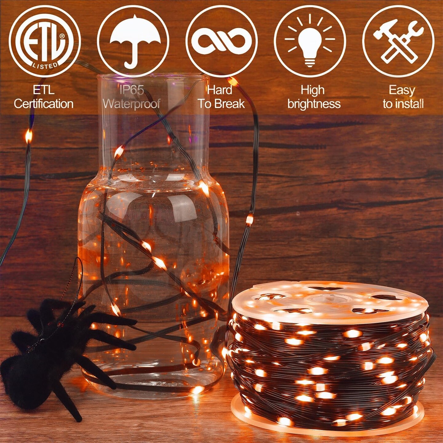328 FT 1000 LED Orange Halloween String Lights – Outdoor/Indoor Decor with 8 Modes & Memory Function (Orange)