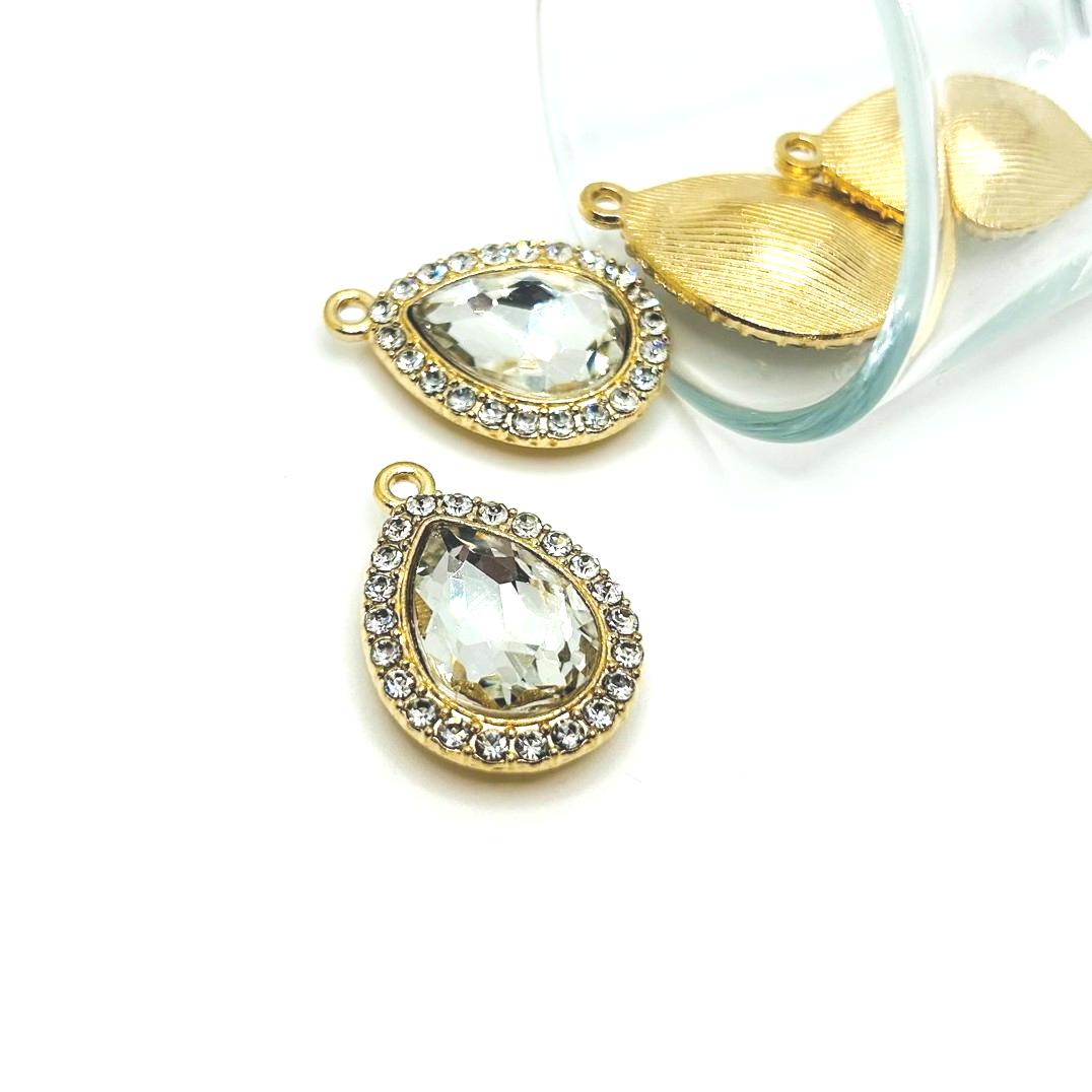 Vintage Diamond Rhinestone Pendants, 30x21mm