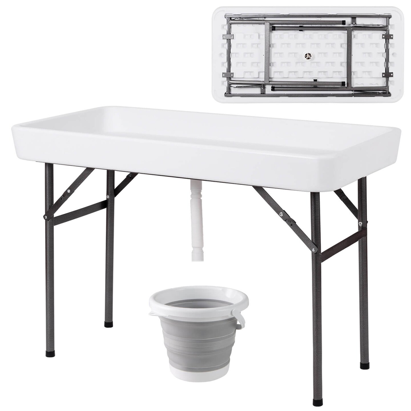 Costway 4 Foot Party Ice Cooler Folding Table Plastic with Matching Skirt Black/White