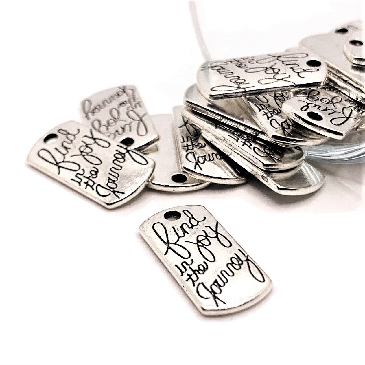 Silver Find the Joy in the Journey Affirmation Tag Charms, 21x10.5mm