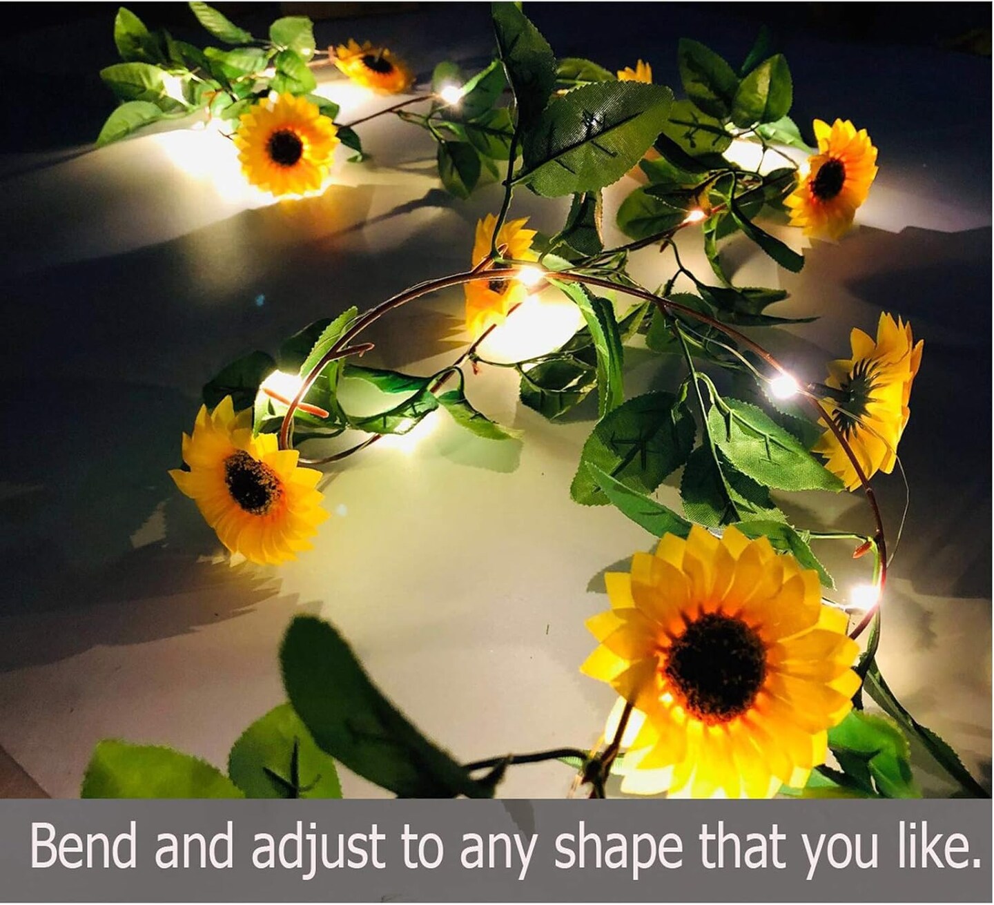 6.56ft Sunflower Garland String Lights – 20 LED Artificial Silk Sunflower Vine Fairy Lights with 9 Flower Heads for Indoor Bedroom, Garden, Party & Wedding Decor