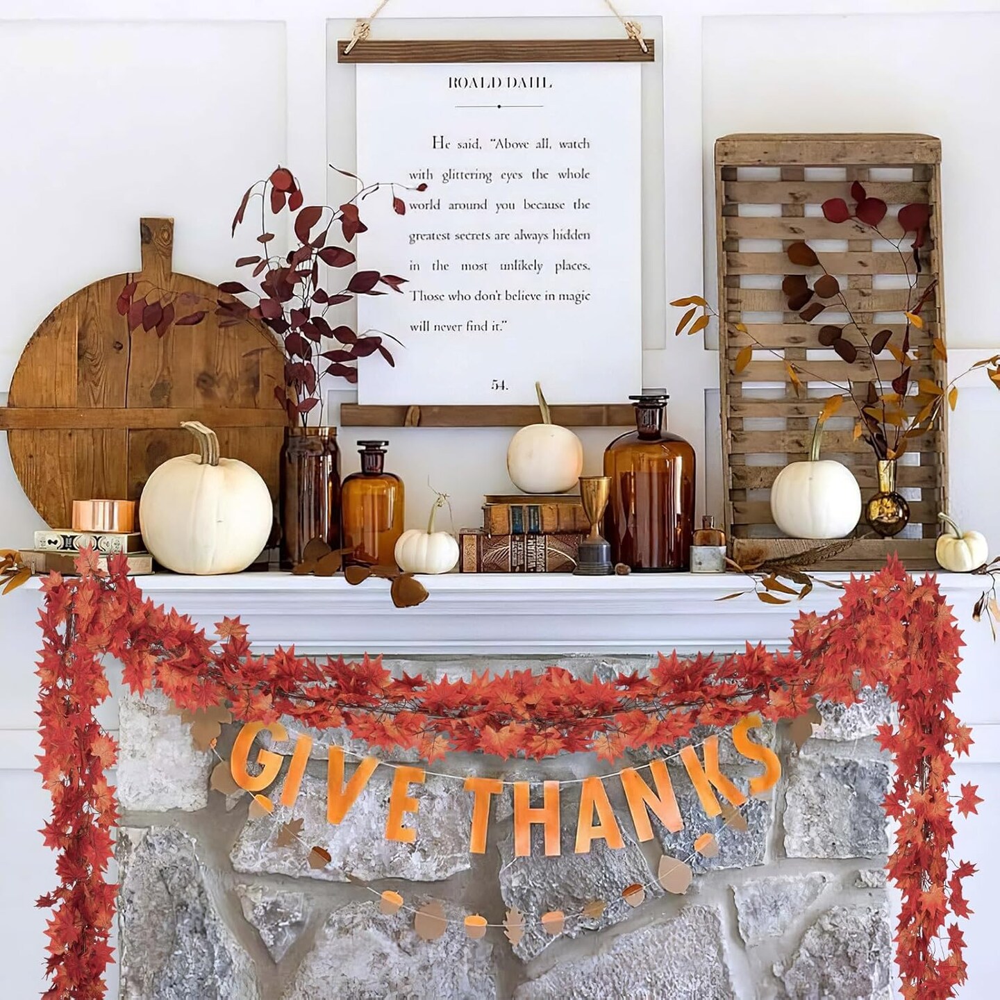 5 Pack Fall Leaf Garland, Hanging Vines Garland Artificial Fall Maple Leaves