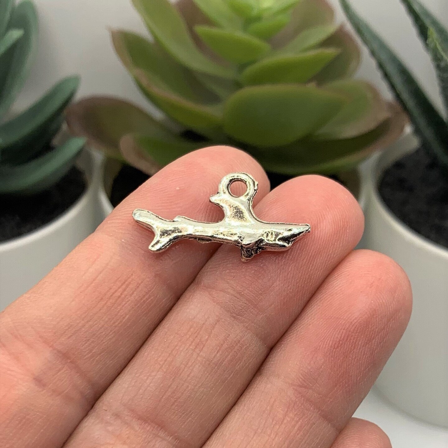Silver Shark 3D Charms, 13x24mm