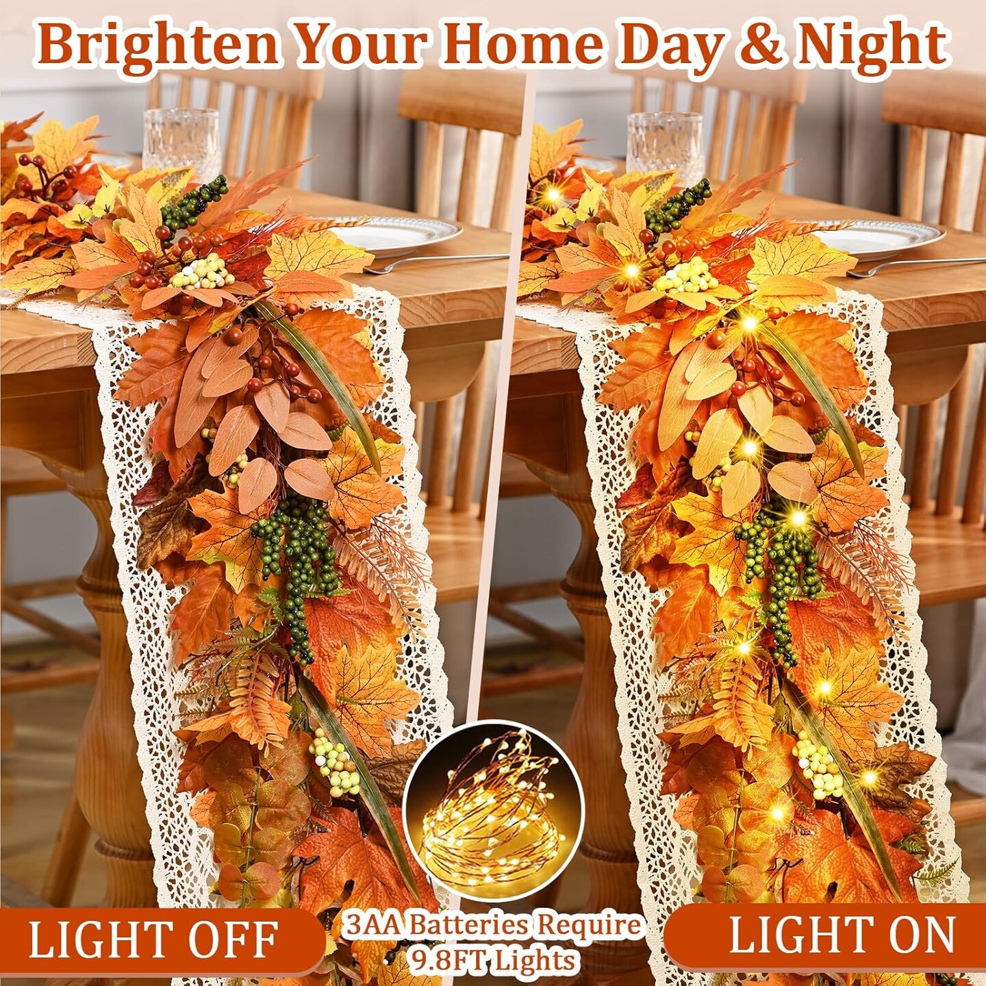 5.9Ft Fall Garland with Lights