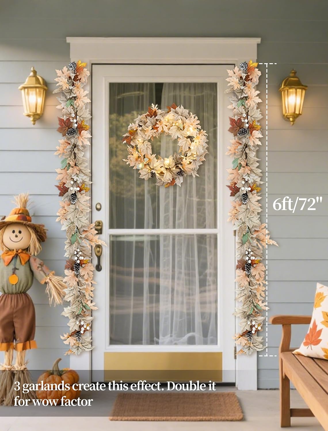 Fall Garland with 40 LED Lights - 8 Lighting Modes with Remote Timer
