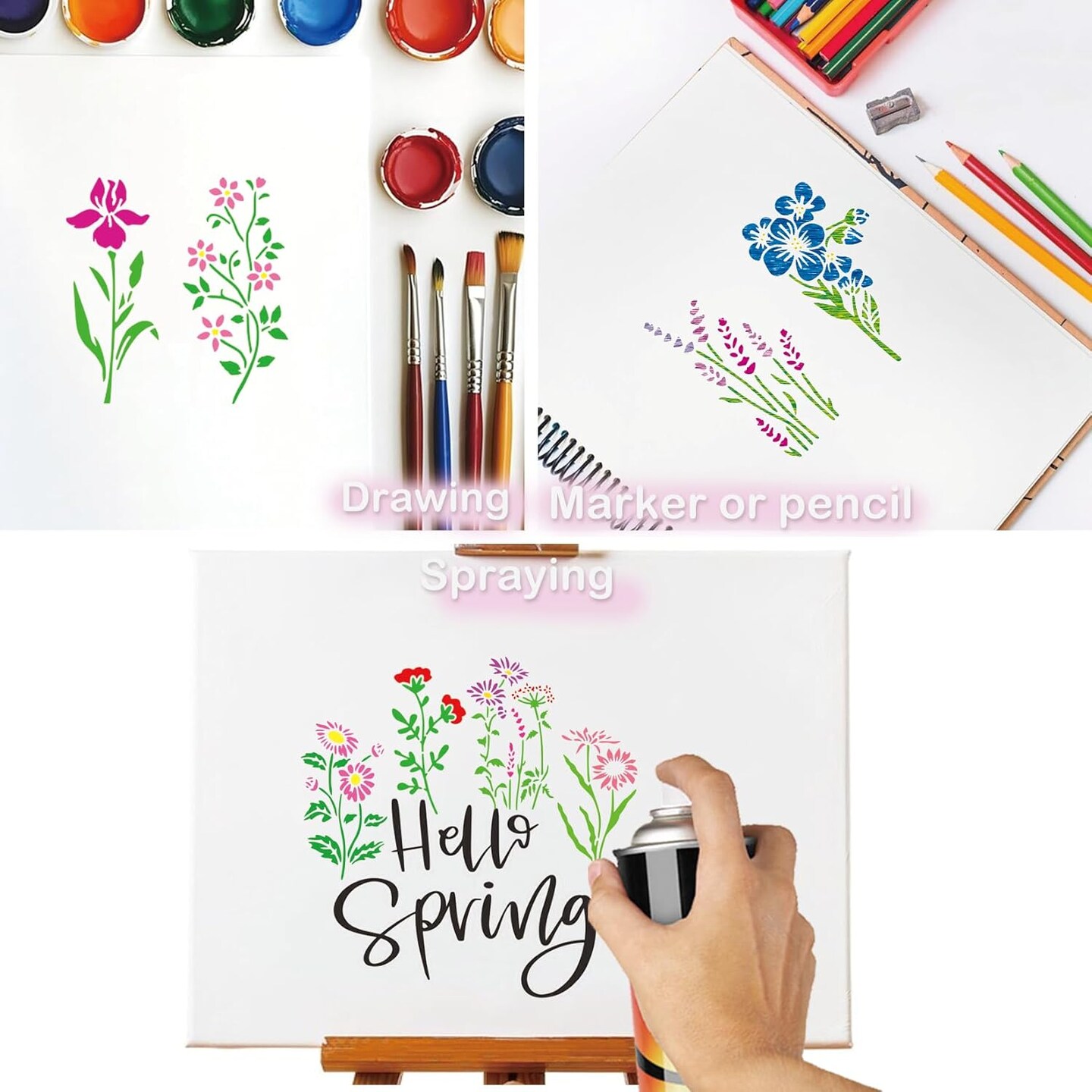 60pcs Small Floral Stencils for Painting on Wood Reusable Flower Wildflower Stencil (floral60)