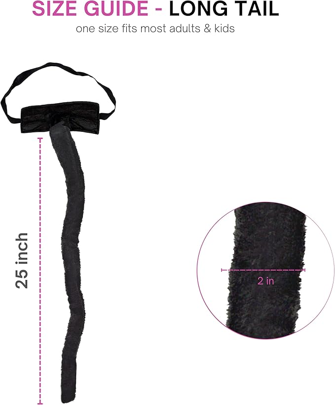 4E’s Novelty 25" Adjustable Furry Black Cat Tail Costume – Bendable Faux Fur Tail for Adults & Kids, Cosplay, Halloween Dress-Up, Cat, Fox, Wolf, Raccoon, and Animal-Themed Costume Accessory