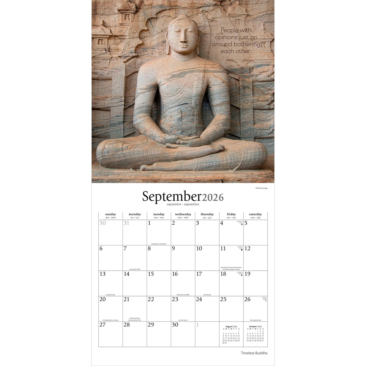 Timeless Buddha | 2026 12 x 24 Inch (Hanging) Monthly Square Wall Calendar | Plastic-Free