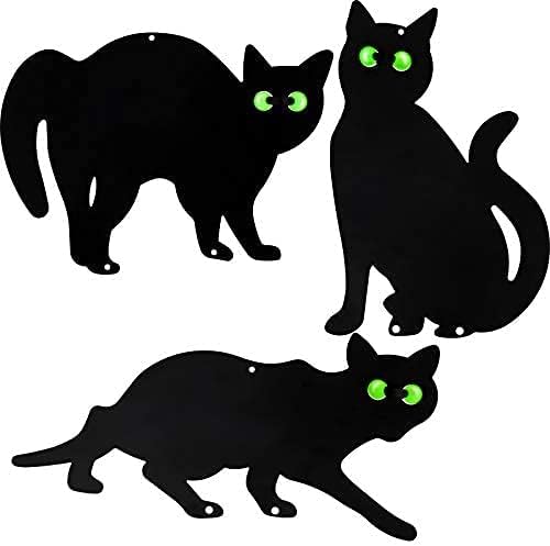 3 Pack Halloween Metal Black Cats with Reflective Eyes
