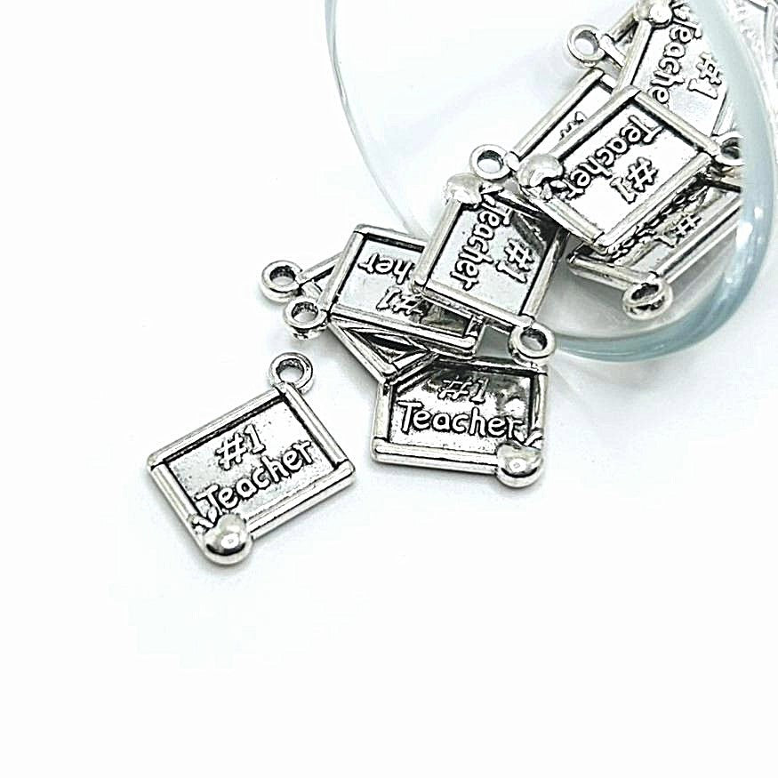 Silver #1 Teacher Charms, 23.5x20mm