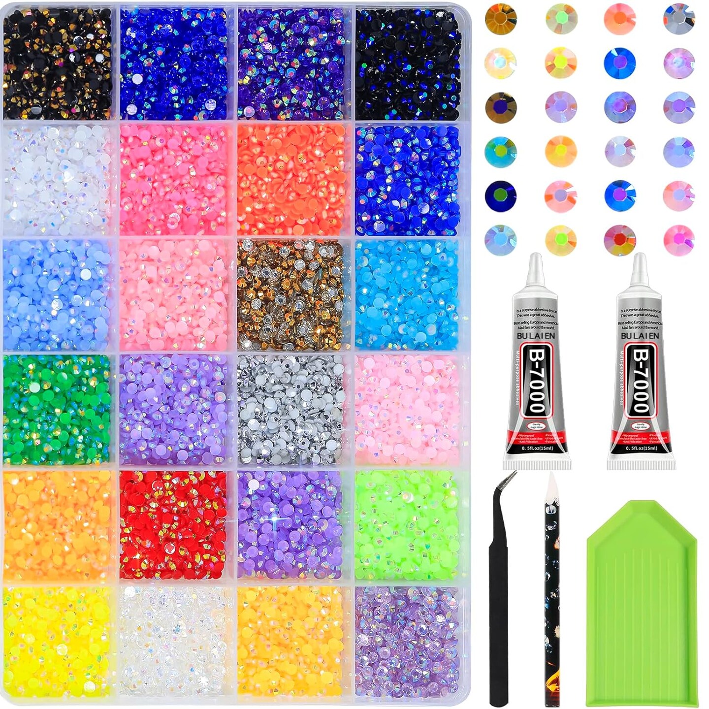 18000pcs 3mm Flat Back Rhinestones Kit - Large Pack with Glue (Mix Colors)