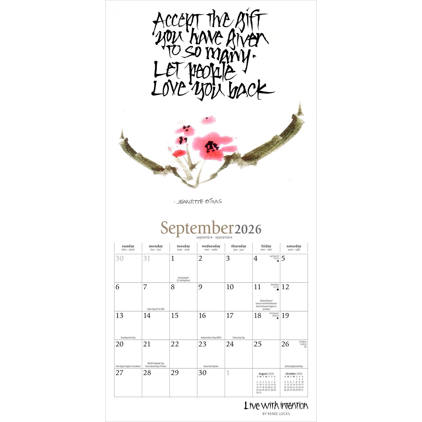 Live with Intention | 2026 7 x 14 Inch (Hanging) Monthly Mini Wall Calendar | Featuring the Artwork of Renee Locks