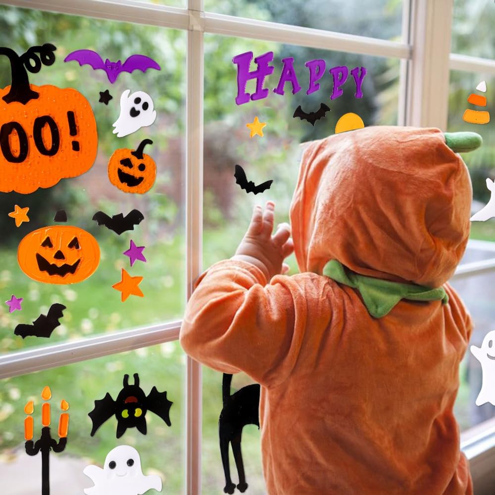 6 Sheets Halloween Gel Window Clings,Happy Halloween Pumpkins Witch
