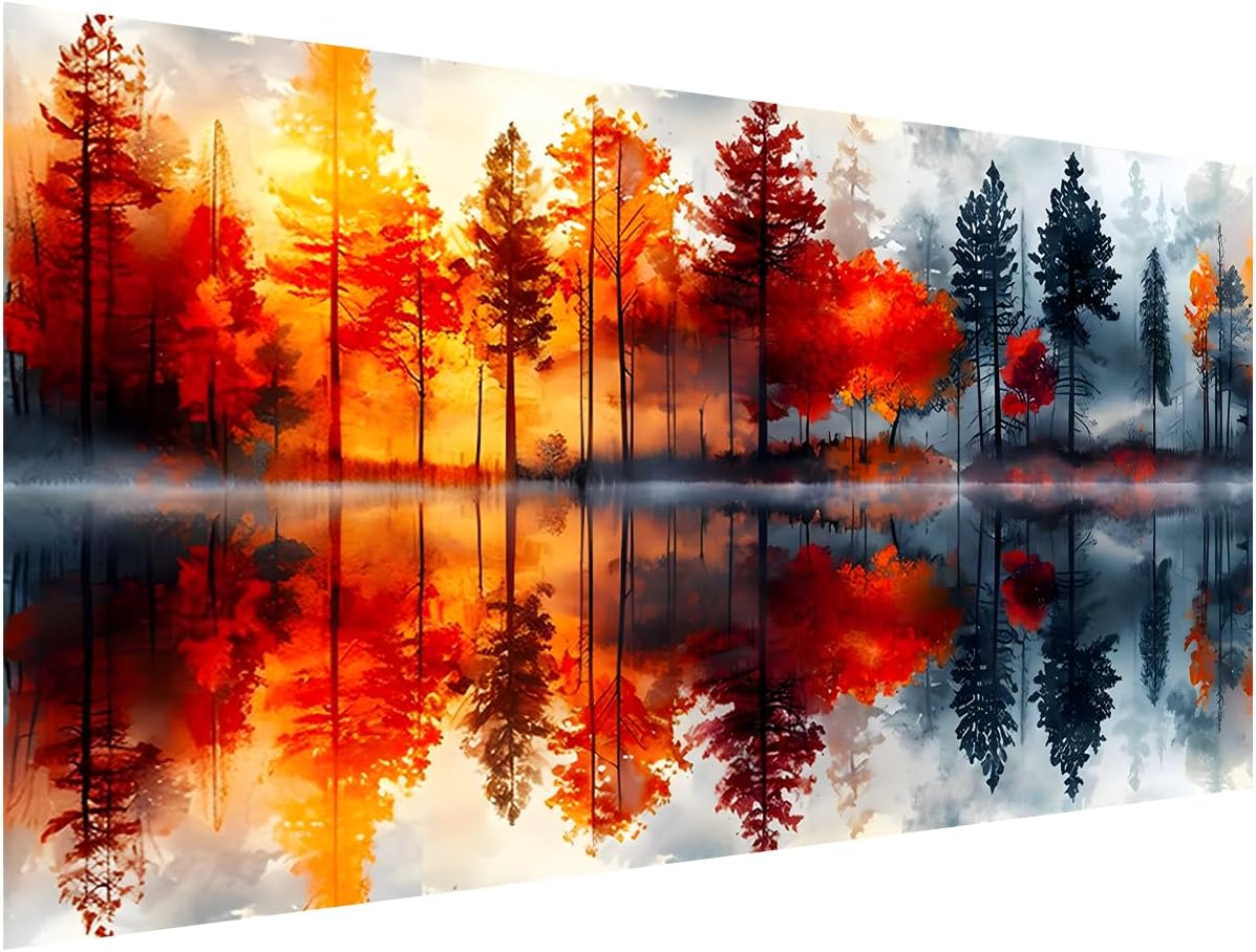 5D Lake & Forest Reflection Large Diamond Art Kit for Adults – 27.5×15.7 Inch Full Drill Landscape Gem Painting with Numbered Canvas, DIY Craft Gift for Beginners