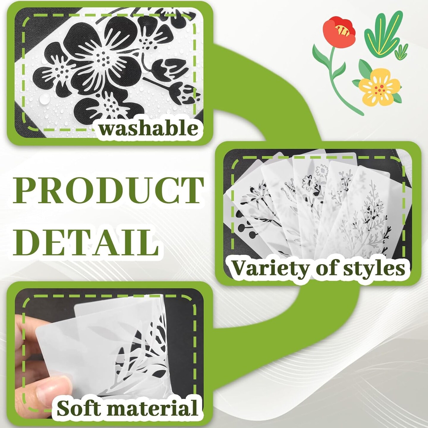 18 Reusable Flower Stencils for Painting – Large Floral Templates with Leaf & Vine Designs for Wood, DIY Crafts, Home Décor, and Furniture Art