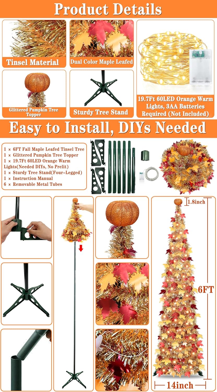 6 FT Lighted Fall Tree Fall Decor