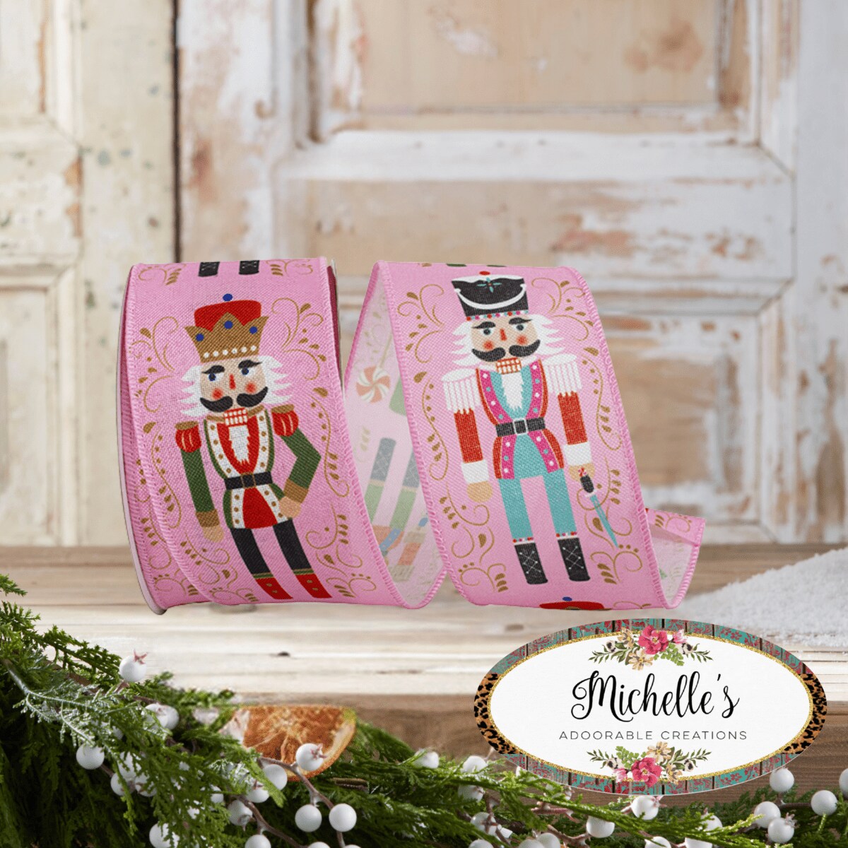 2.5&#x22; Nutcracker Scroll Ribbon: Pink (10 Yards)