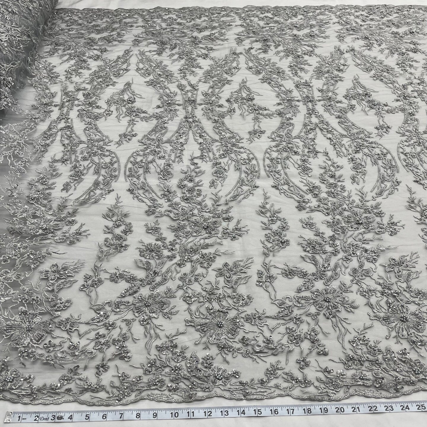 1 Yard Luxurious Beaded Lace Fabric Embroidered on 100% Polyester Net Mesh for Couture Dresses 54" Width