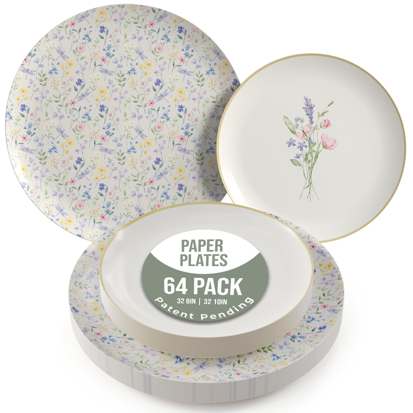 Earthtrends Heavy Duty Paper Plates for parties – Includes 8-Inch Paper Dessert Plates and 10-Inch Paper Dinner Plates – Disposable Floral Paper Plates for Parties, Weddings, Events, BBQs, Birthdays, Catering, Holidays – Elegant Tableware Set