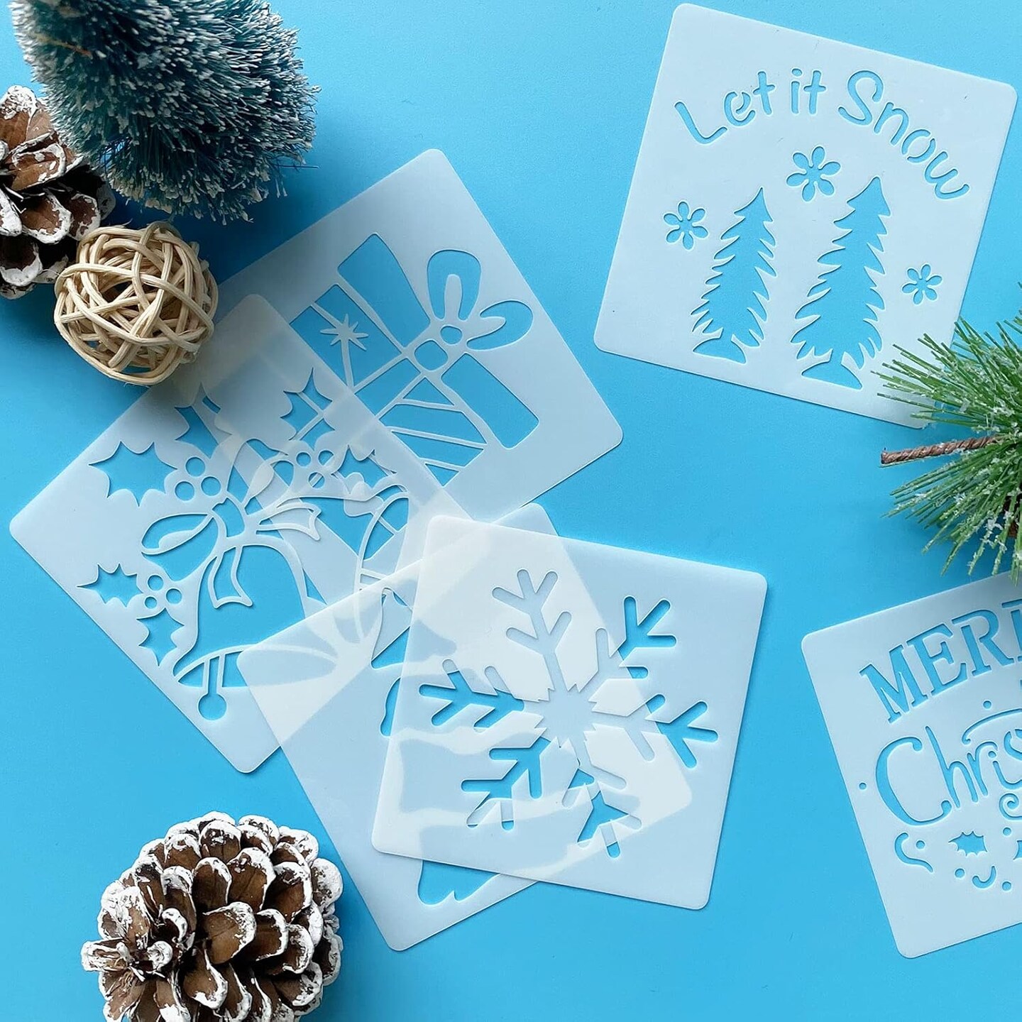 24 Pcs Small Christmas Stencils 3x3 Inch for Painting on Wood Slice
