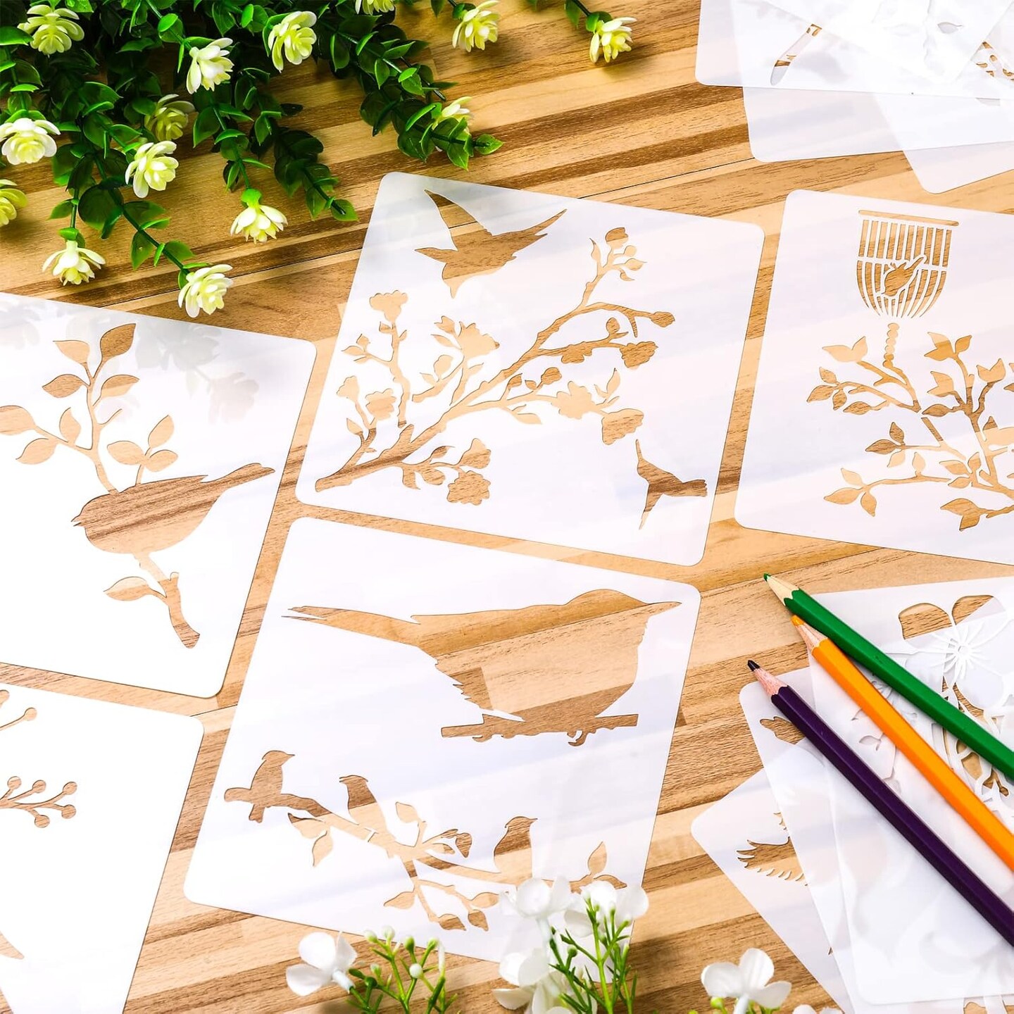20 Pieces Bird Stencils for Painting Reusable Animal plante Spring Stencil