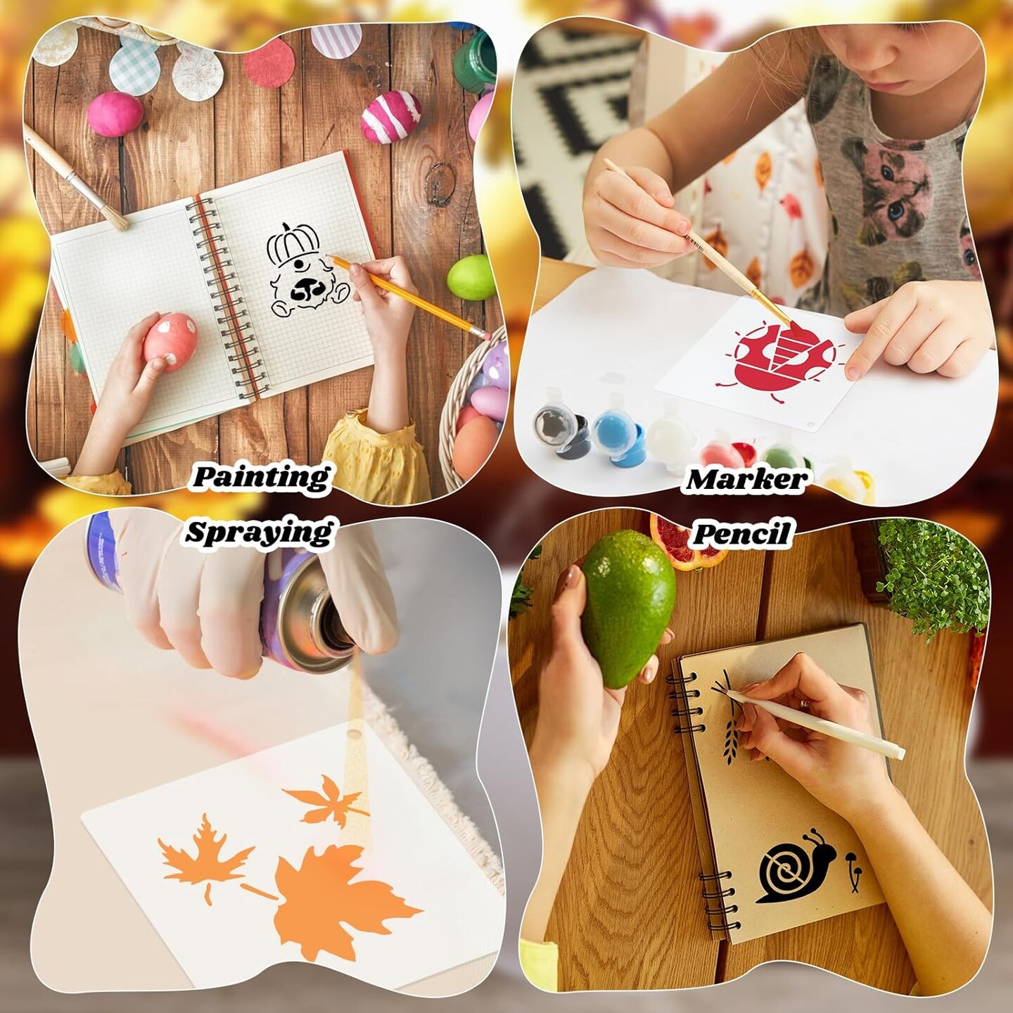 100 Pcs Stencils for Painting on Wood Reusable Stencil 2 x 2 Inch(Maple, Pumpkin)