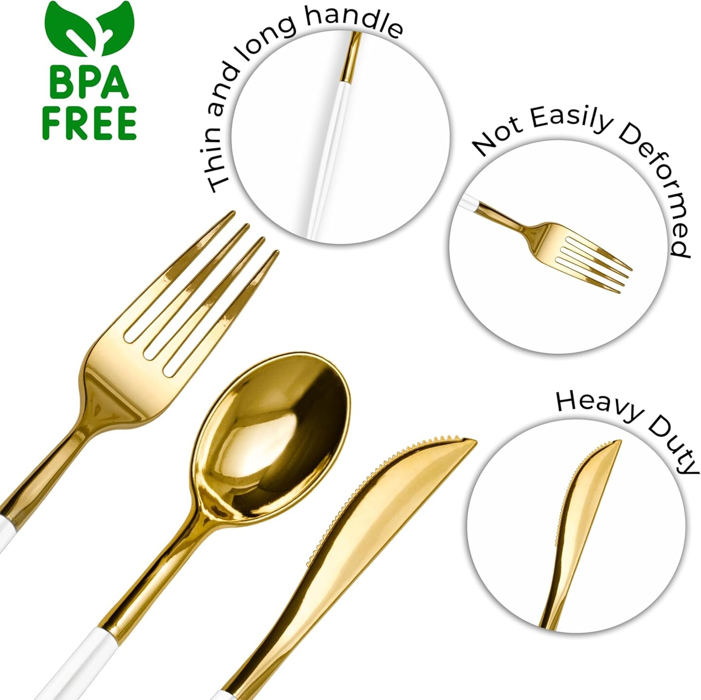 Trendables Disposable Silverware Set - Wedding Plastic Cutlery Dinnerware - Includes two toned Forks, Plastic Spoons, two colored Knives - reflective Plastic Utensils Party Set