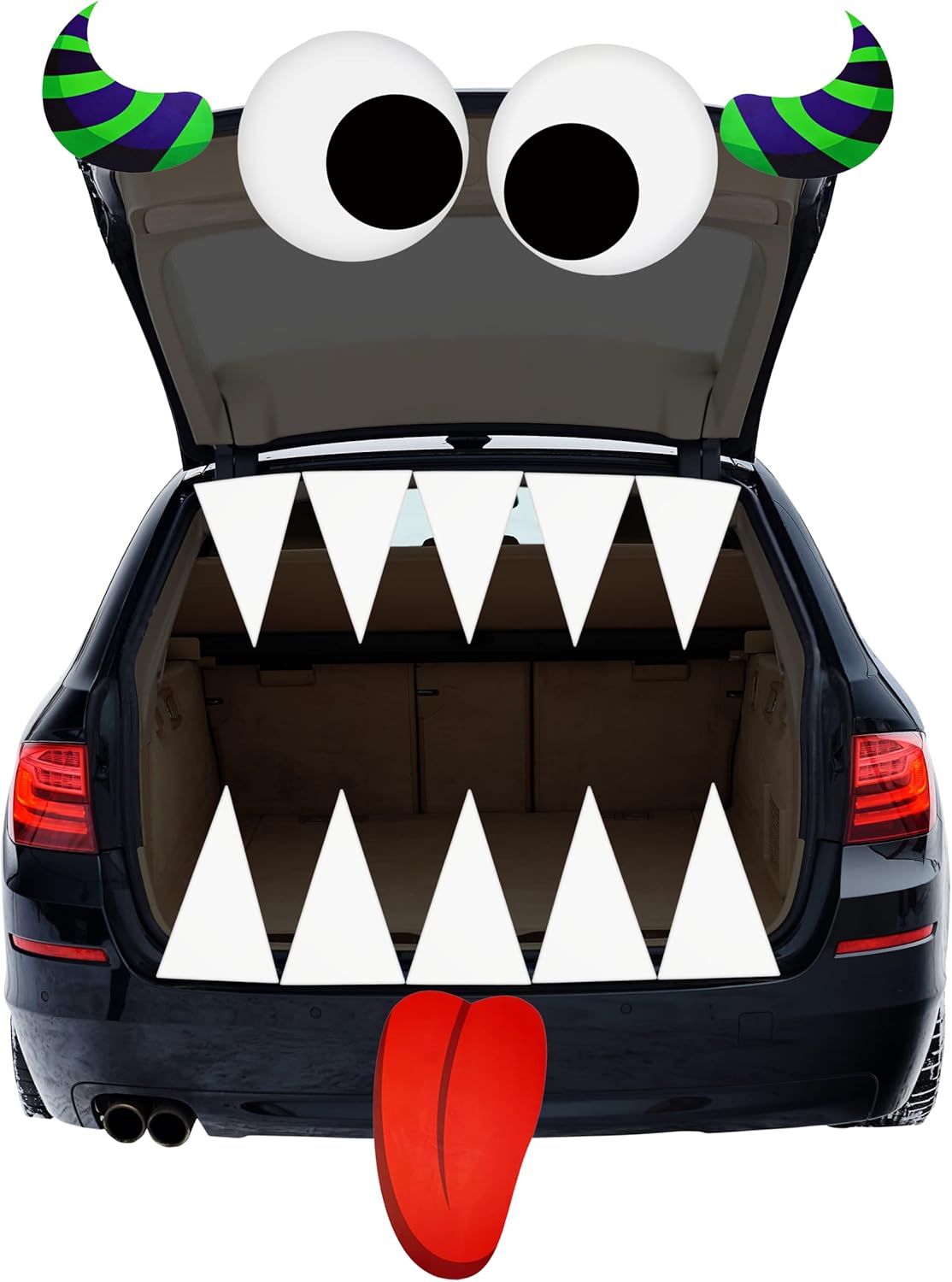 4E&#x27;s Novelty Monster Trunk or Treat Car Decoration Kit &#x2013; Huge Eye Monster Face with Teeth, Tongue, Horns, Waterproof PVC Outdoor Halloween Garage Door &#x26; Car SUV Decorations for Kids Party