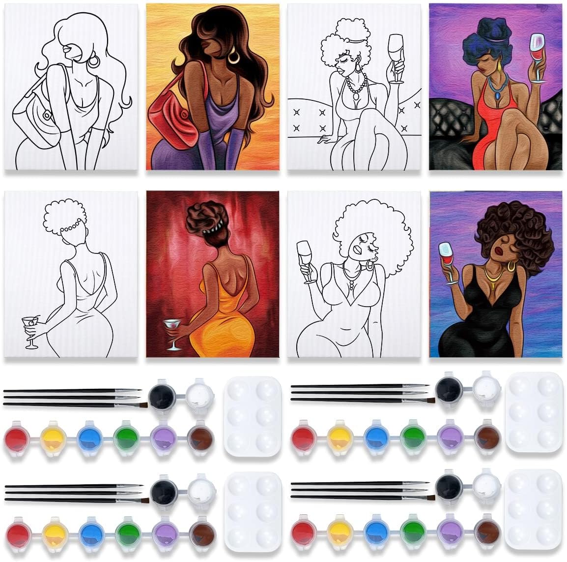 4 Pack Canvas Painting Kit Pre Drawn Canvas for Adults